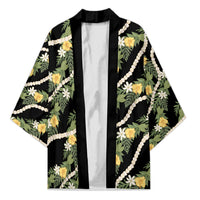 Hawaiian Pikake Maile Lei Kimono Tiare Hibiscus Kalo Palapalai Leaf Black LT19 Unisex Black - Polynesian Pride