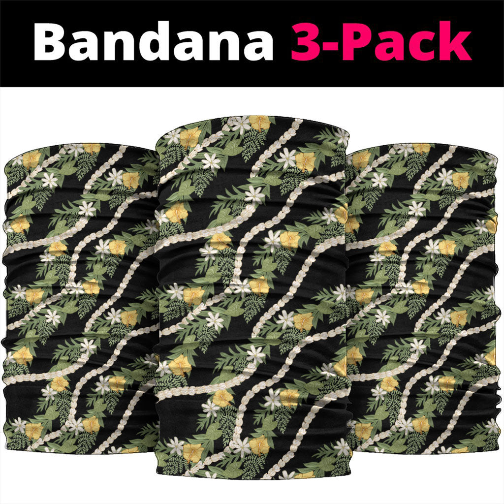 Hawaiian Pikake Maile Lei Neck Gaiter Tiare Hibiscus Kalo Palapalai Leaf Black LT19 package One Size: 25*50cm Black - Polynesian Pride