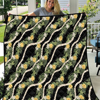Hawaiian Pikake Maile Lei Quilt Tiare Hibiscus Kalo Palapalai Leaf Black