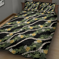 Hawaiian Pikake Maile Lei Quilt Bed Set Tiare Hibiscus Kalo Palapalai Leaf Black LT19 - Polynesian Pride