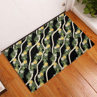 Hawaiian Pikake Maile Lei Rubber Doormat Tiare Hibiscus Kalo Palapalai Leaf Black LT19 - Polynesian Pride