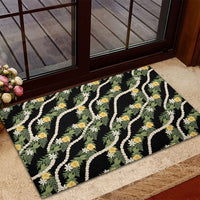 Hawaiian Pikake Maile Lei Rubber Doormat Tiare Hibiscus Kalo Palapalai Leaf Black LT19 - Polynesian Pride