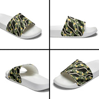 Hawaiian Pikake Maile Lei Slide Sandals Tiare Hibiscus Kalo Palapalai Leaf Black LT19 - Polynesian Pride