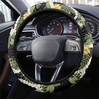 Hawaiian Pikake Maile Lei Steering Wheel Cover Tiare Hibiscus Kalo Palapalai Leaf Black LT19 - Polynesian Pride