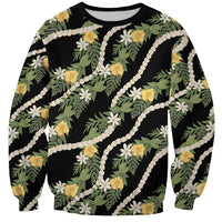 Hawaiian Pikake Maile Lei Sweatshirt Tiare Hibiscus Kalo Palapalai Leaf Black LT19 Unisex Black - Polynesian Pride