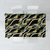 Hawaiian Pikake Maile Lei Tablecloth Tiare Hibiscus Kalo Palapalai Leaf Black LT19 Black - Polynesian Pride