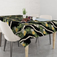 Hawaiian Pikake Maile Lei Tablecloth Tiare Hibiscus Kalo Palapalai Leaf Black LT19 - Polynesian Pride