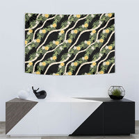 Hawaiian Pikake Maile Lei Tapestry Tiare Hibiscus Kalo Palapalai Leaf Black LT19 - Polynesian Pride