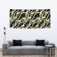 Hawaiian Pikake Maile Lei Tapestry Tiare Hibiscus Kalo Palapalai Leaf Black LT19 - Polynesian Pride