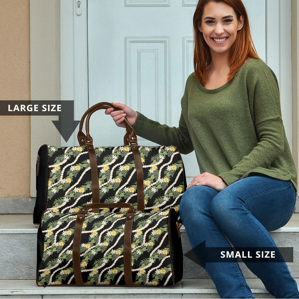 Hawaiian Pikake Maile Lei Travel Bag Tiare Hibiscus Kalo Palapalai Leaf Black LT19 - Polynesian Pride