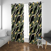 Hawaiian Pikake Maile Lei Window Curtain Tiare Hibiscus Kalo Palapalai Leaf Black