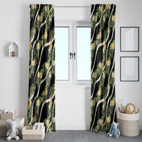 Hawaiian Pikake Maile Lei Window Curtain Tiare Hibiscus Kalo Palapalai Leaf Black