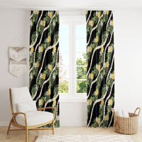 Hawaiian Pikake Maile Lei Window Curtain Tiare Hibiscus Kalo Palapalai Leaf Black