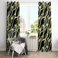 Hawaiian Pikake Maile Lei Window Curtain Tiare Hibiscus Kalo Palapalai Leaf Black