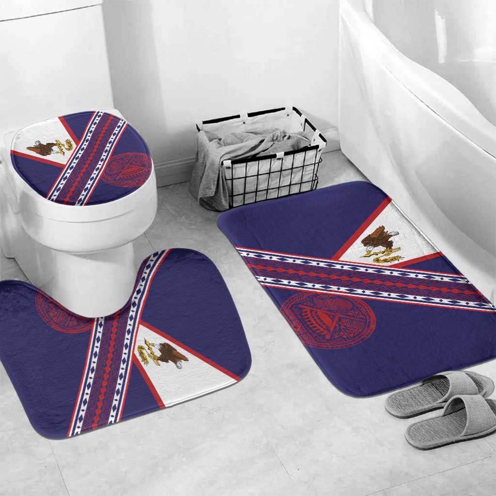 American Samoa Flag Day Bathroom Set Polynesian Tribal Tattoo Eagle Art LT19 Mat Set Only (3 pcs) One Size Navy - Polynesian Pride