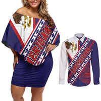 American Samoa Flag Day Couples Matching Off Shoulder Short Dress and Long Sleeve Button Shirt Polynesian Tribal Tattoo Eagle Art LT19 Navy - Polynesian Pride