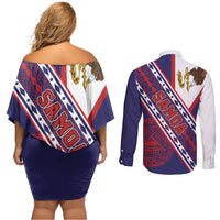 American Samoa Flag Day Couples Matching Off Shoulder Short Dress and Long Sleeve Button Shirt Polynesian Tribal Tattoo Eagle Art LT19 - Polynesian Pride