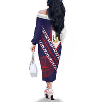 American Samoa Flag Day Family Matching Off The Shoulder Long Sleeve Dress and Hawaiian Shirt Polynesian Tribal Tattoo Eagle Art