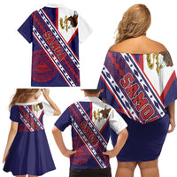 American Samoa Flag Day Family Matching Off Shoulder Short Dress and Hawaiian Shirt Polynesian Tribal Tattoo Eagle Art