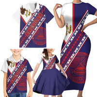 American Samoa Flag Day Family Matching Short Sleeve Bodycon Dress and Hawaiian Shirt Polynesian Tribal Tattoo Eagle Art