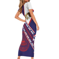 American Samoa Flag Day Family Matching Short Sleeve Bodycon Dress and Hawaiian Shirt Polynesian Tribal Tattoo Eagle Art