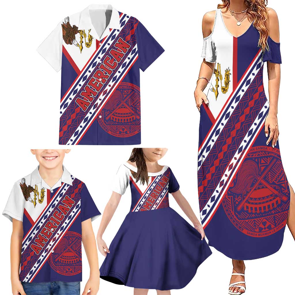 American Samoa Flag Day Family Matching Summer Maxi Dress and Hawaiian Shirt Polynesian Tribal Tattoo Eagle Art