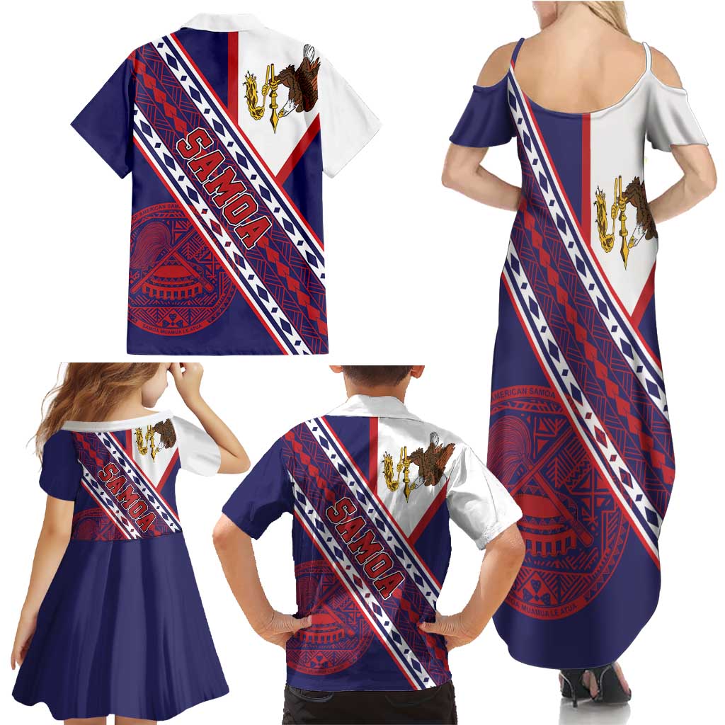 American Samoa Flag Day Family Matching Summer Maxi Dress and Hawaiian Shirt Polynesian Tribal Tattoo Eagle Art