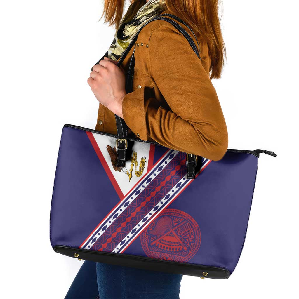 American Samoa Flag Day Leather Tote Bag Polynesian Tribal Tattoo Eagle Art LT19 Navy - Polynesian Pride