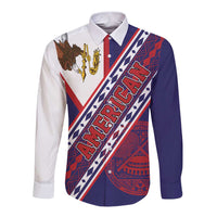 American Samoa Flag Day Long Sleeve Button Shirt Polynesian Tribal Tattoo Eagle Art LT19 Unisex Navy - Polynesian Pride