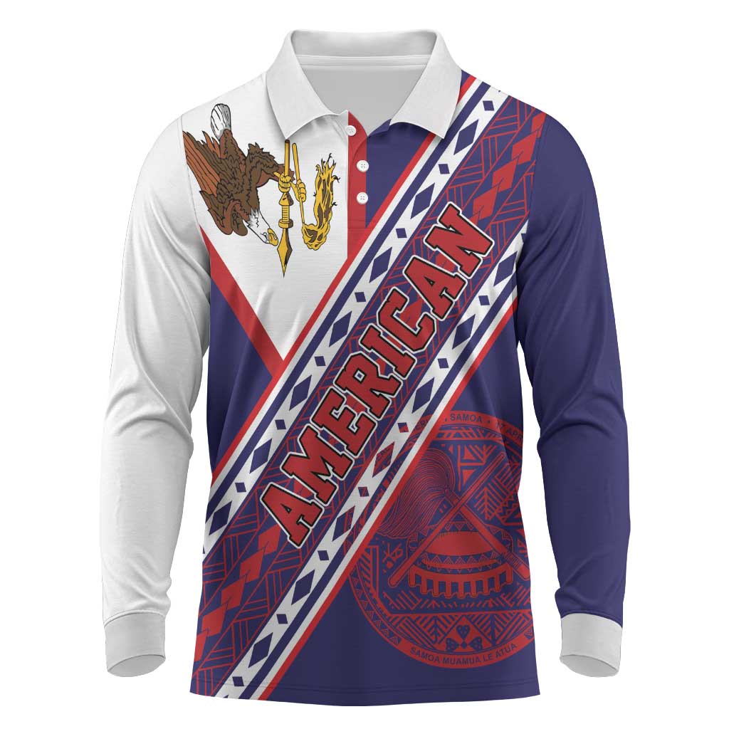 American Samoa Flag Day Long Sleeve Polo Shirt Polynesian Tribal Tattoo Eagle Art LT19 Navy - Polynesian Pride
