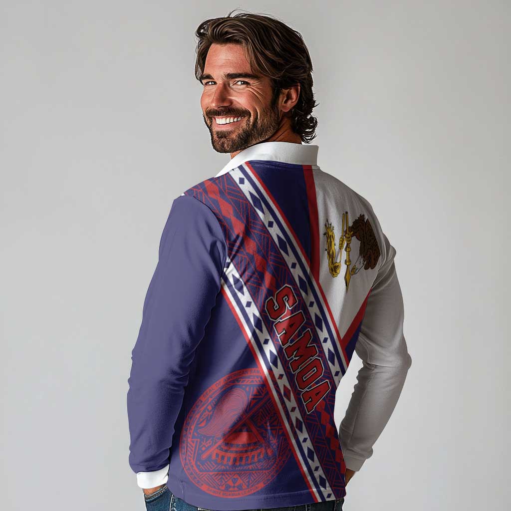 American Samoa Flag Day Long Sleeve Polo Shirt Polynesian Tribal Tattoo Eagle Art LT19 - Polynesian Pride