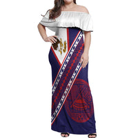 American Samoa Flag Day Off Shoulder Maxi Dress Polynesian Tribal Tattoo Eagle Art LT19 Women Navy - Polynesian Pride