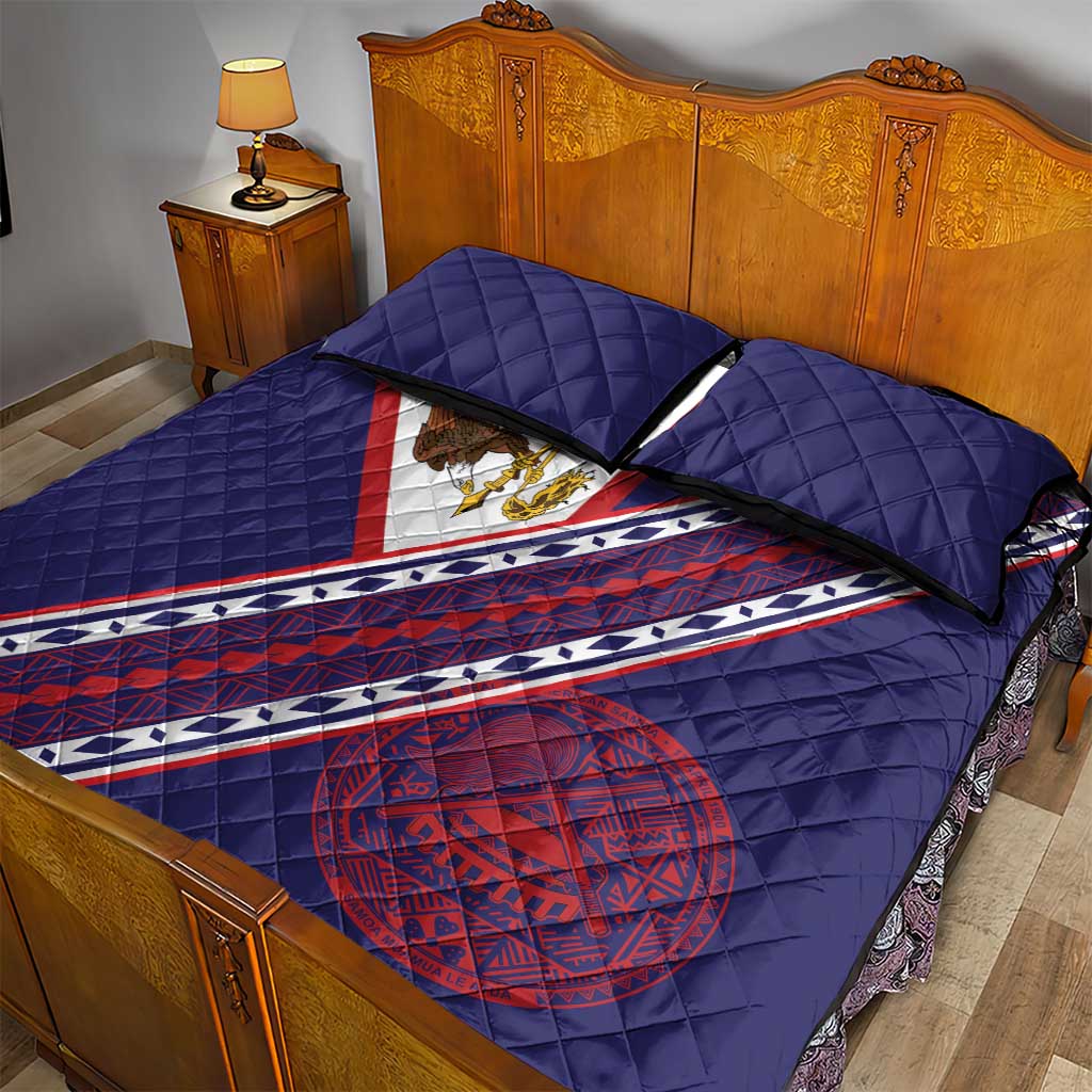 American Samoa Flag Day Quilt Bed Set Polynesian Tribal Tattoo Eagle Art