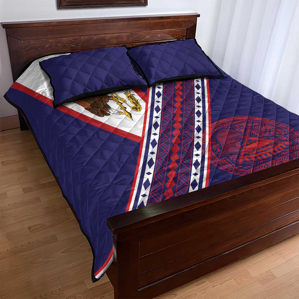 American Samoa Flag Day Quilt Bed Set Polynesian Tribal Tattoo Eagle Art
