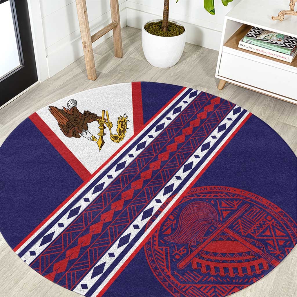 American Samoa Flag Day Round Carpet Polynesian Tribal Tattoo Eagle Art LT19 Navy - Polynesian Pride