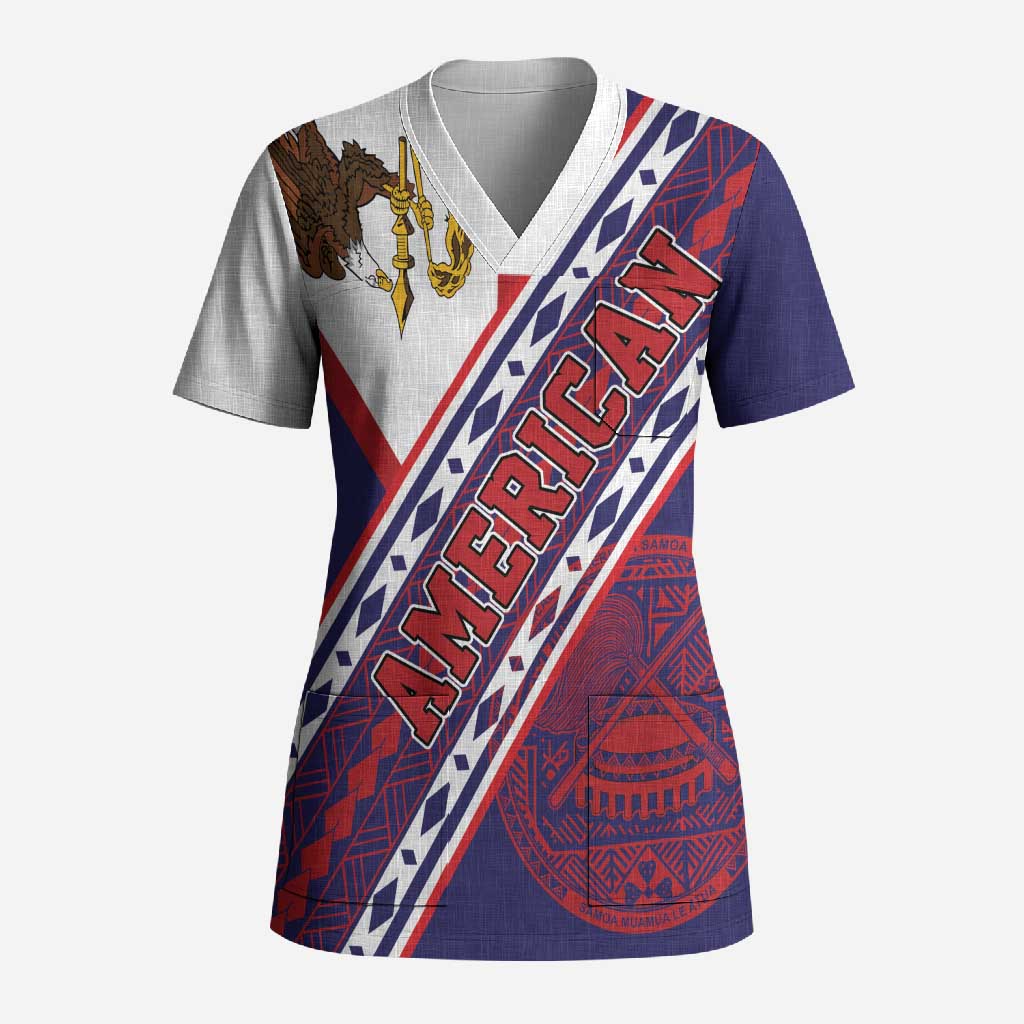 American Samoa Flag Day Scrub Top Polynesian Tribal Tattoo Eagle Art
