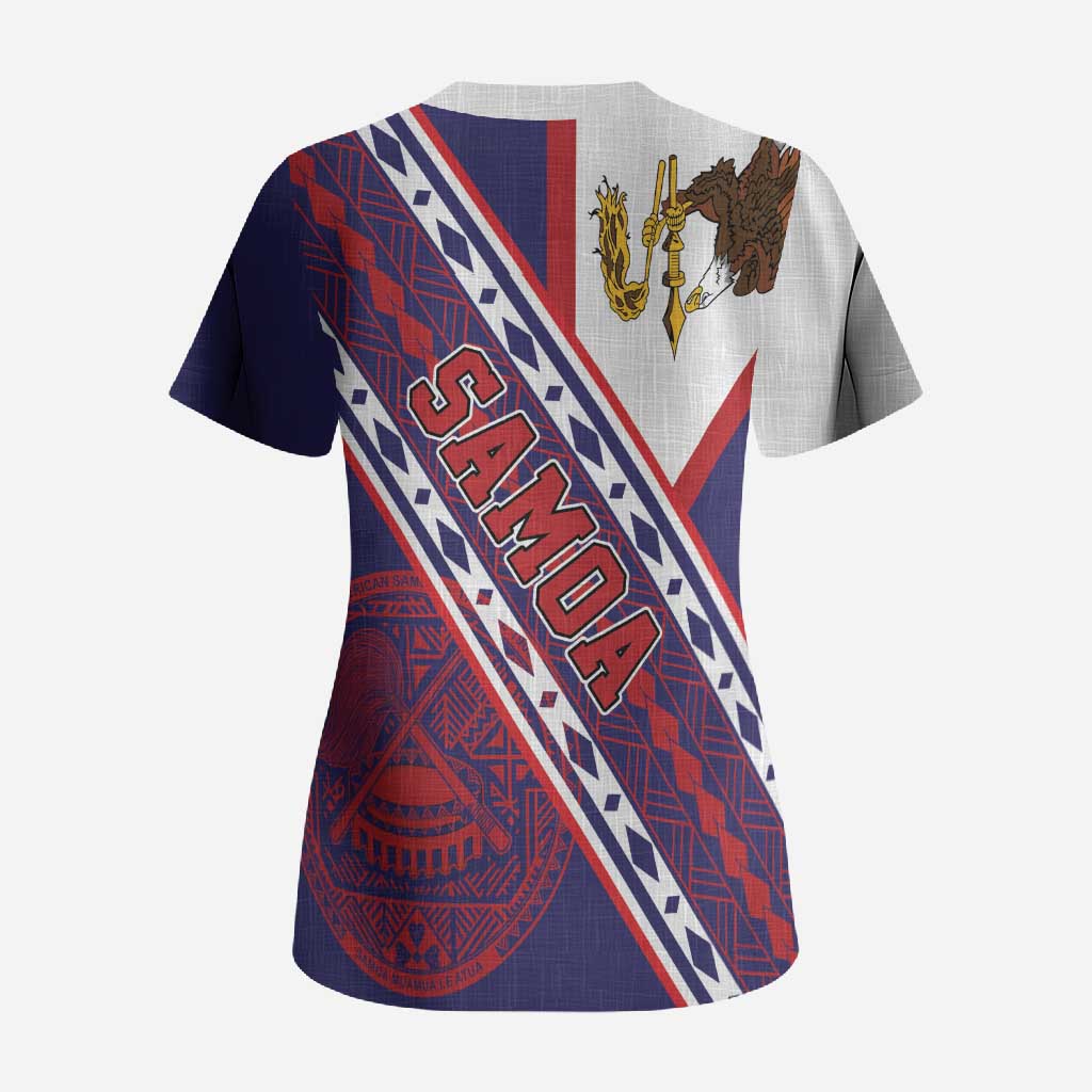 American Samoa Flag Day Scrub Top Polynesian Tribal Tattoo Eagle Art LT19 - Polynesian Pride