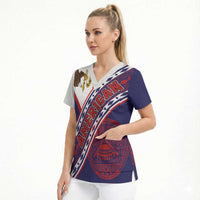American Samoa Flag Day Scrub Top Polynesian Tribal Tattoo Eagle Art LT19 - Polynesian Pride