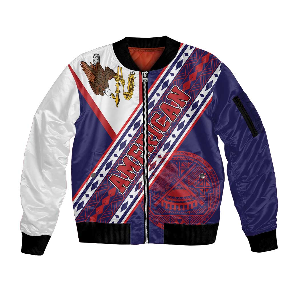 American Samoa Flag Day Sleeve Zip Bomber Jacket Polynesian Tribal Tattoo Eagle Art LT19 Unisex Navy - Polynesian Pride