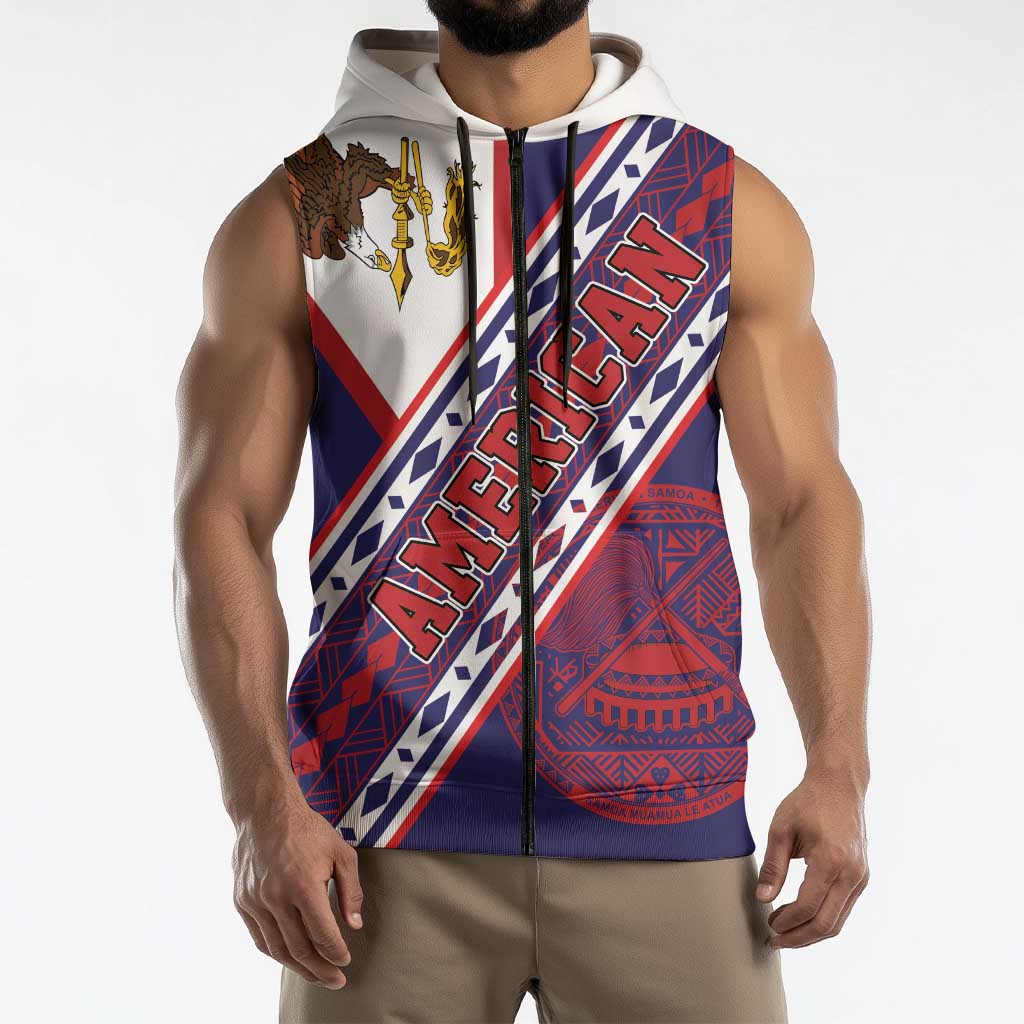 American Samoa Flag Day Sleeveless Zip Hoodie Polynesian Tribal Tattoo Eagle Art