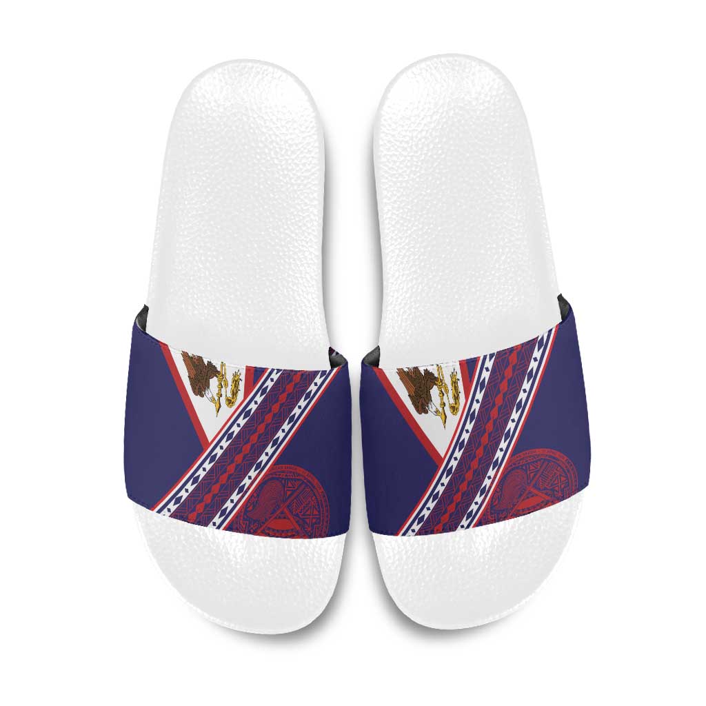 American Samoa Flag Day Slide Sandals Polynesian Tribal Tattoo Eagle Art LT19 Navy - Polynesian Pride