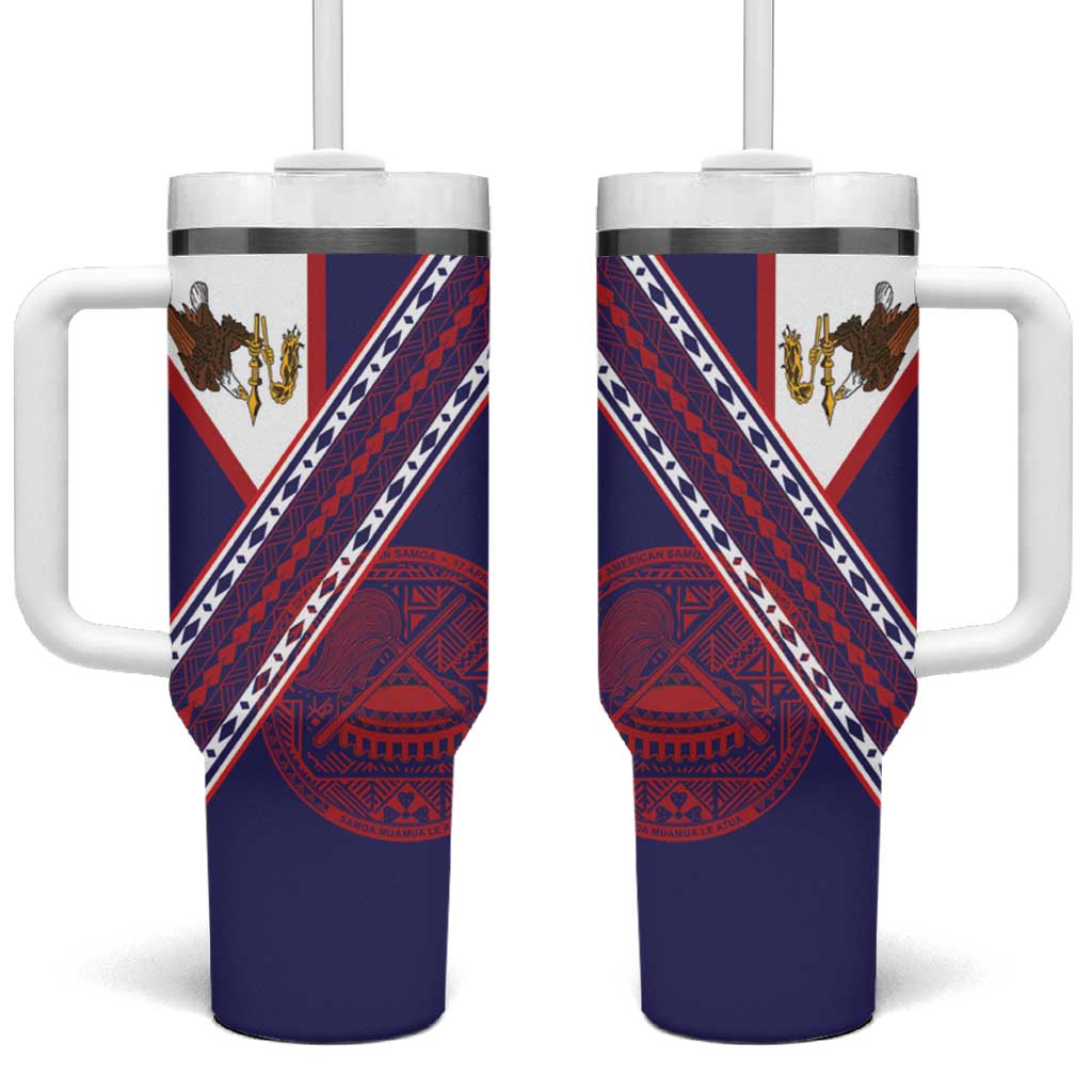 American Samoa Flag Day Tumbler With Handle Polynesian Tribal Tattoo Eagle Art LT19 One Size: 40 oz Navy - Polynesian Pride