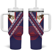 American Samoa Flag Day Tumbler With Handle Polynesian Tribal Tattoo Eagle Art LT19 One Size: 40 oz Navy - Polynesian Pride