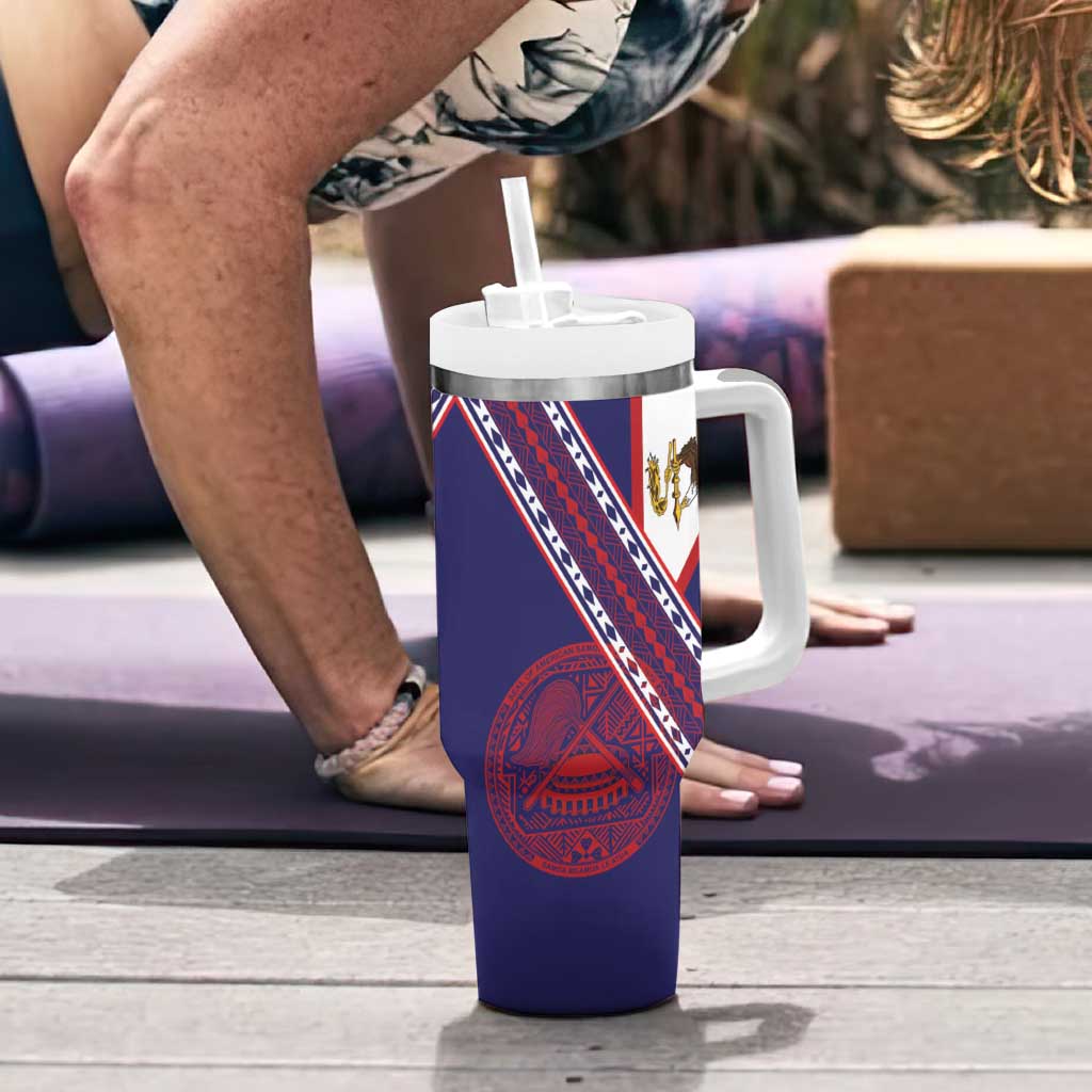 American Samoa Flag Day Tumbler With Handle Polynesian Tribal Tattoo Eagle Art LT19 - Polynesian Pride