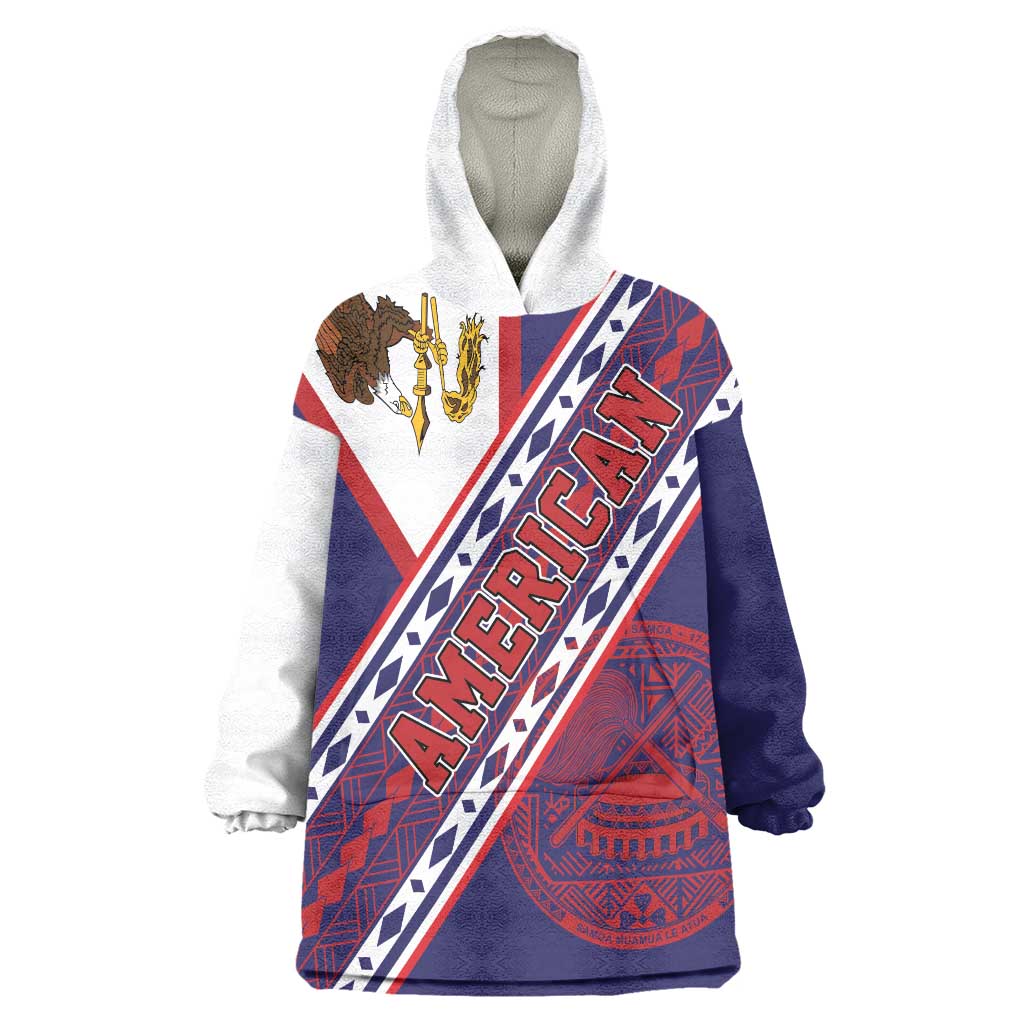 American Samoa Flag Day Wearable Blanket Hoodie Polynesian Tribal Tattoo Eagle Art LT19 One Size Navy - Polynesian Pride
