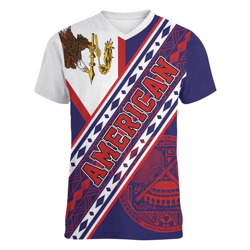 American Samoa Flag Day Women V-Neck T-Shirt Polynesian Tribal Tattoo Eagle Art LT19 Female Navy - Polynesian Pride