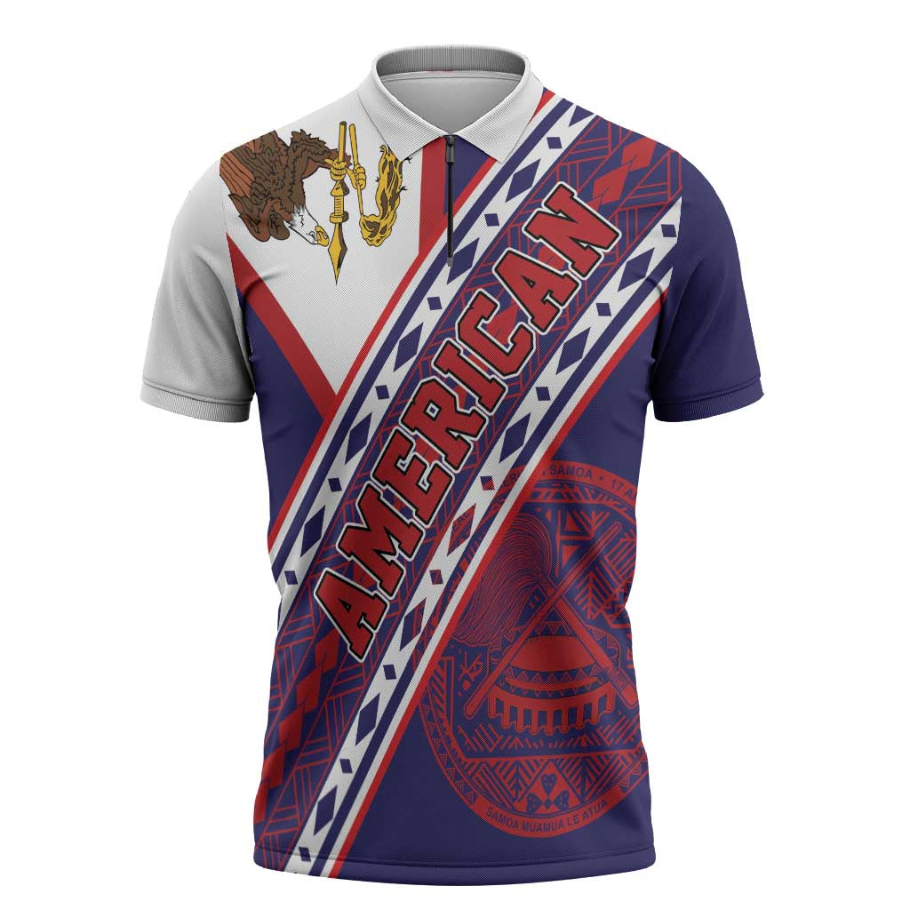 American Samoa Flag Day Zipper Polo Shirt Polynesian Tribal Tattoo Eagle Art LT19 Navy - Polynesian Pride