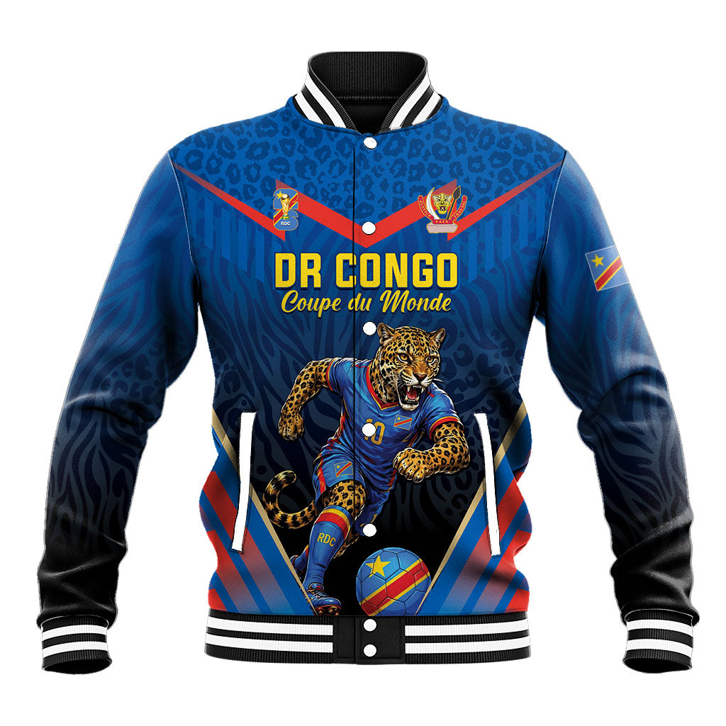 Custom World Football 2026 DR Congo Baseball Jacket Les Leopards Coupe du Monde Glory LT19 Unisex Blue - Polynesian Pride