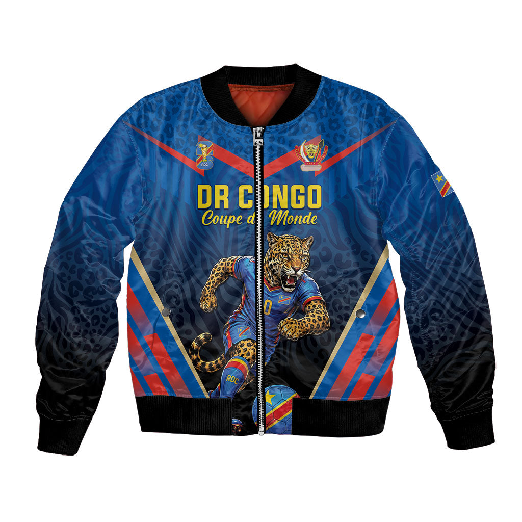 Custom World Football 2026 DR Congo Bomber Jacket Les Leopards Coupe du Monde Glory LT19 Unisex Blue - Polynesian Pride