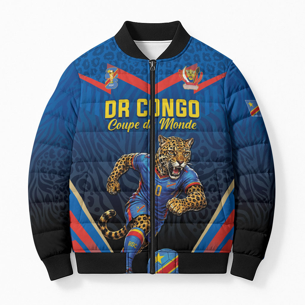 Custom World Football 2026 DR Congo Bomber Puffer Jacket Les Leopards Coupe du Monde Glory LT19 Unisex Blue - Polynesian Pride